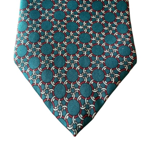 Regent Bert Pulitzer Vintage Mens Silk Tie Teal Geometric Pattern Made In USA - Picture 3 of 9